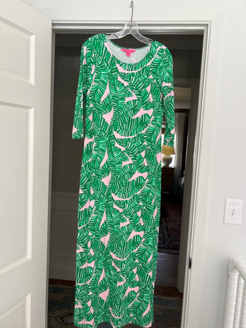 Lilly Pulitzer Green and Pink Leaf-Print Maxi Dress
